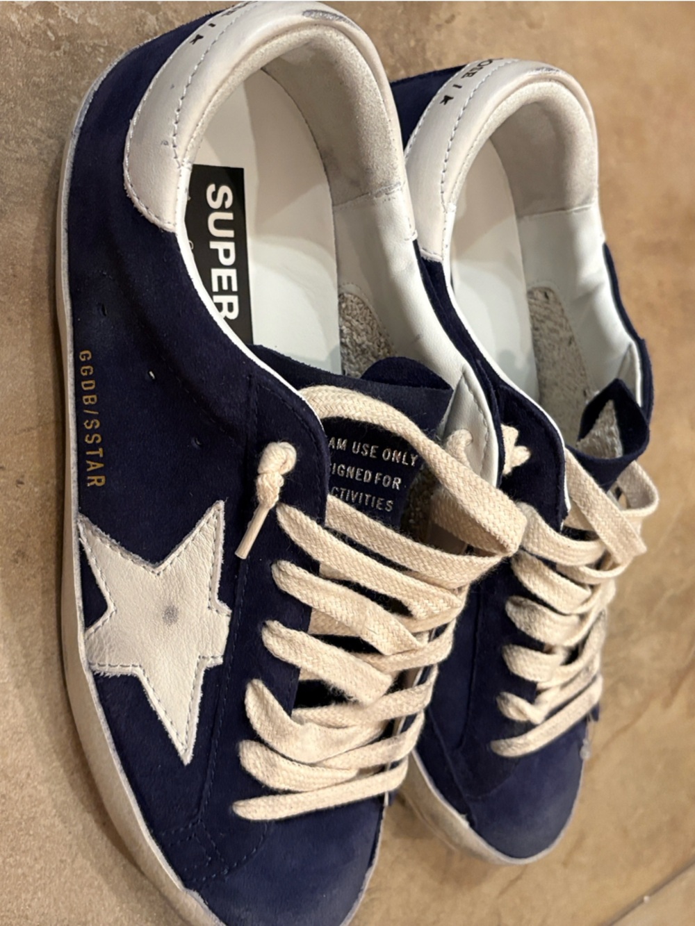 Golden Goose Navy Blue Suede Superstar Sneakers with White Star